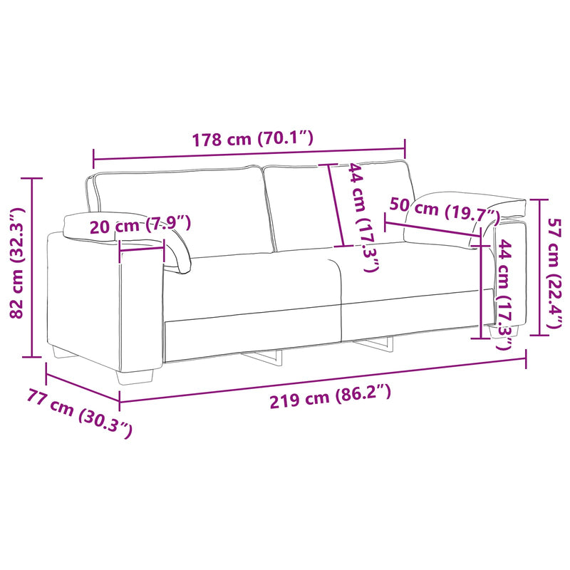vidaXL Sofa Dark Grey 219 x 77 x 82 cm Fabric