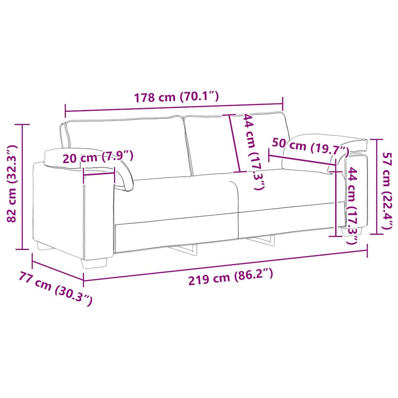vidaXL 3-Seater Sofa Light Grey 178 cm Velvet