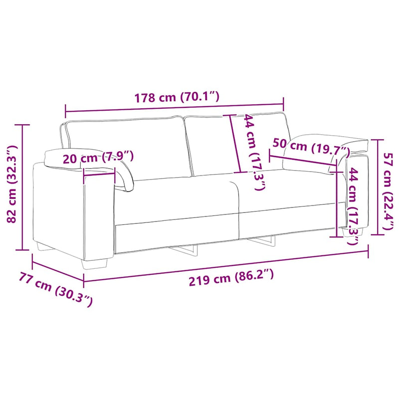 vidaXL 3-Seater Sofa Black 178 cm Velvet
