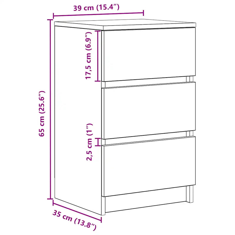 Bedside Cabinets with 3 Drawers 2 pcs White 39x35x65 cm