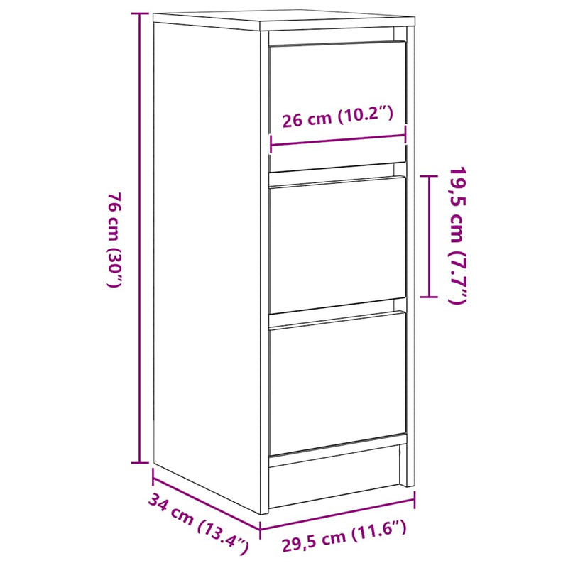 Sideboard White 29.5x34x76 cm Engineered Wood