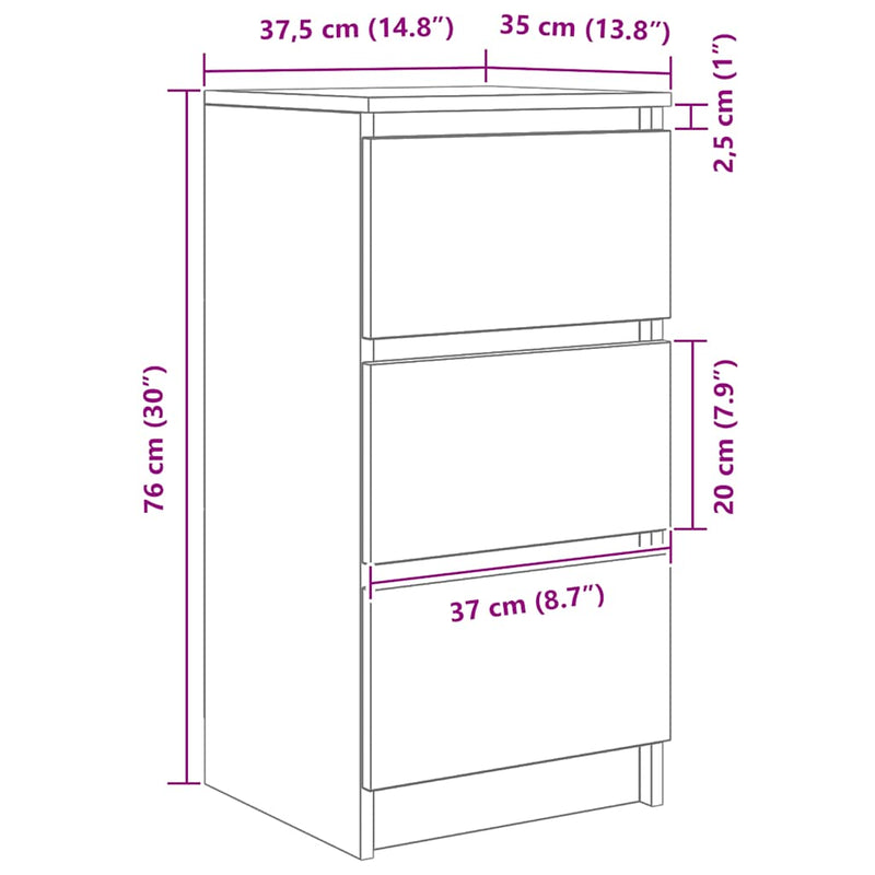 Sideboard White 37.5x35x76 cm Engineered Wood