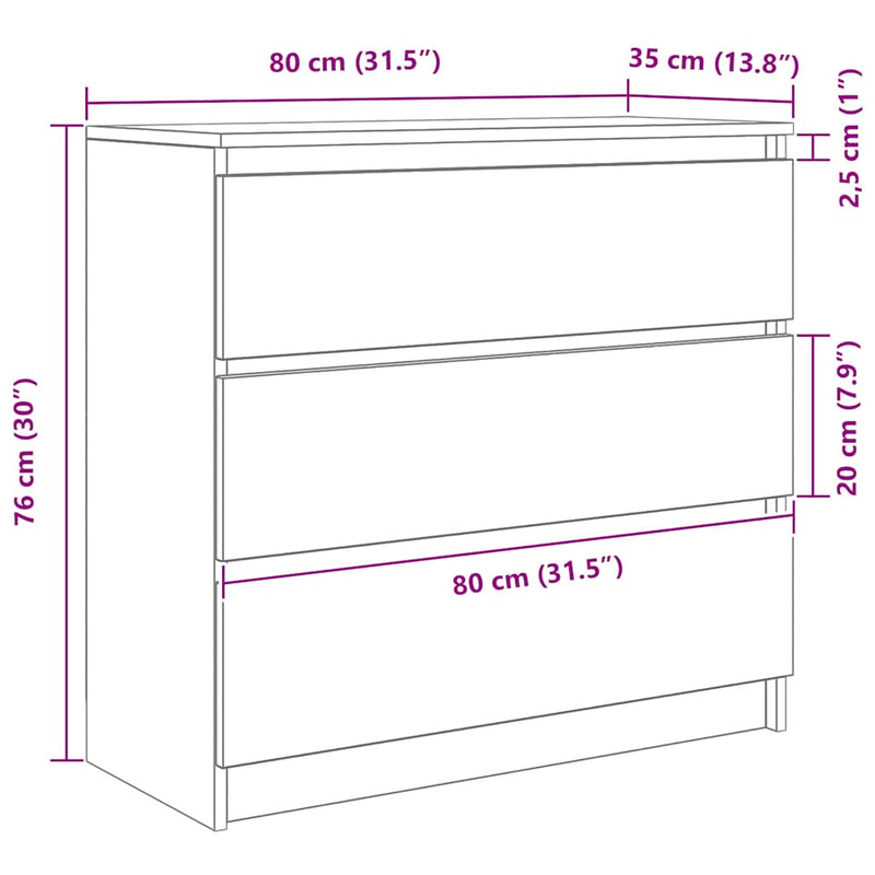 Sideboard White 80x35x76 cm Engineered Wood