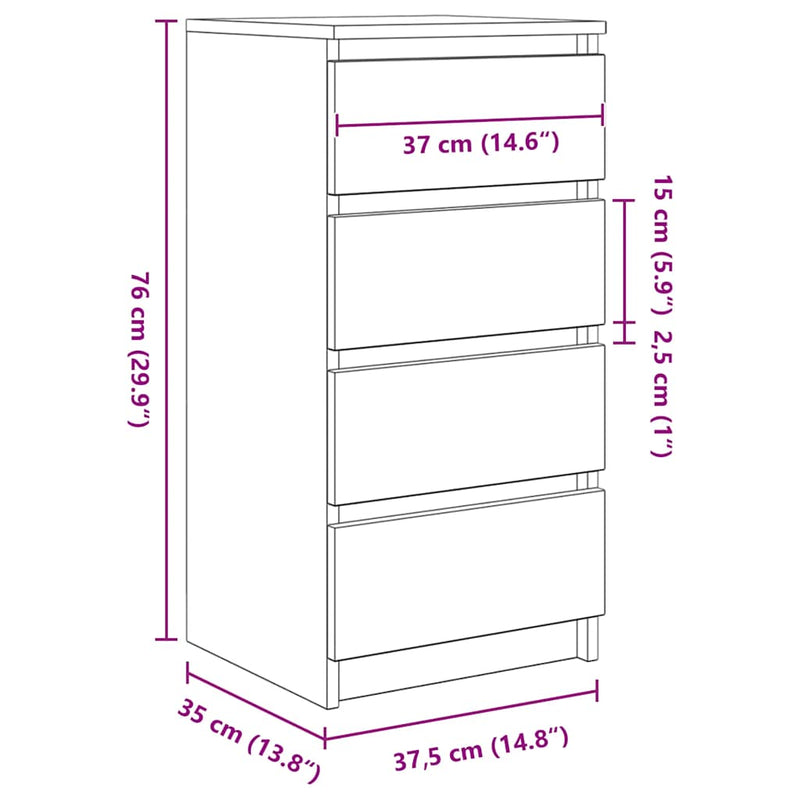 Sideboard White 37.5x35x76 cm Engineered Wood