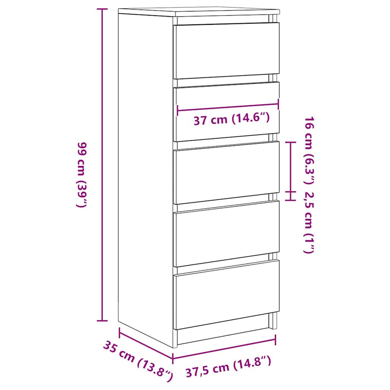 Sideboard with Drawers White 37.5x35x99 cm Engineered Wood