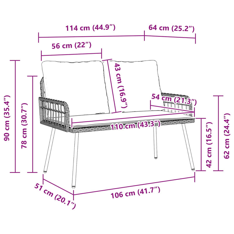 vidaXL Garden Bench with Cushion Anthracite 114 x 64 x 90cm Steel