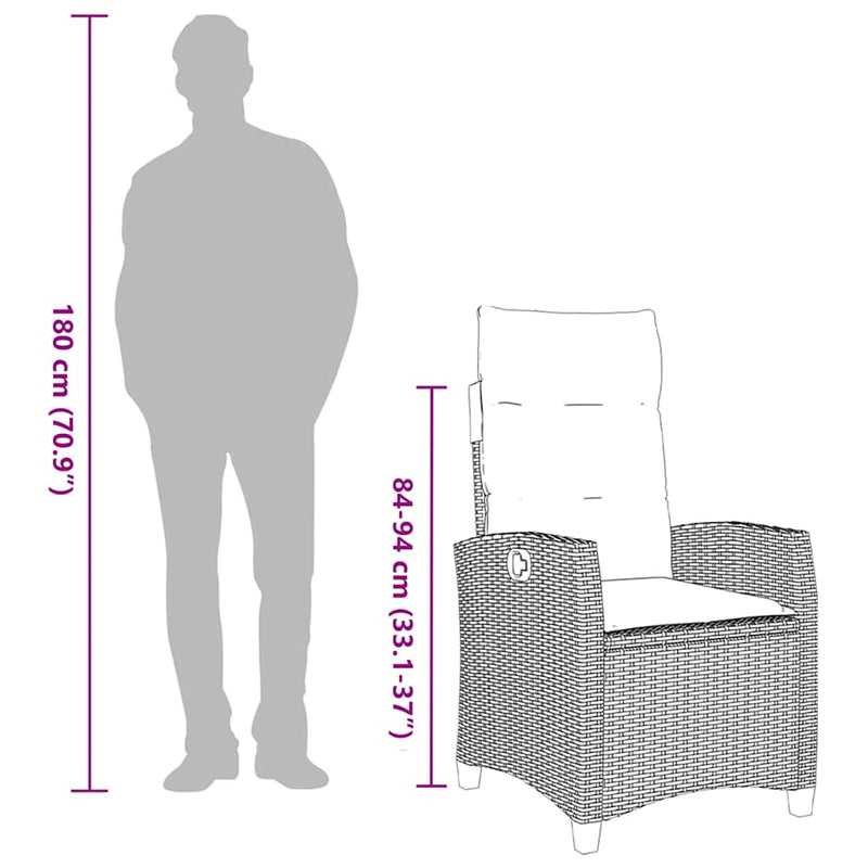vidaXL Reclining Garden Chair with Side Table Grey Poly Rattan