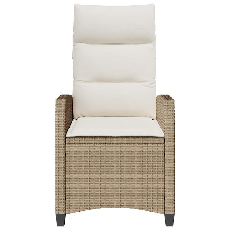 vidaXL Reclining Garden Chair with Side Table Beige Poly Rattan