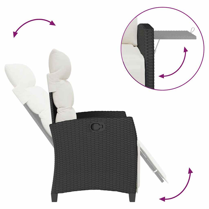 vidaXL Reclining Garden Chair with Side Table Black Poly Rattan