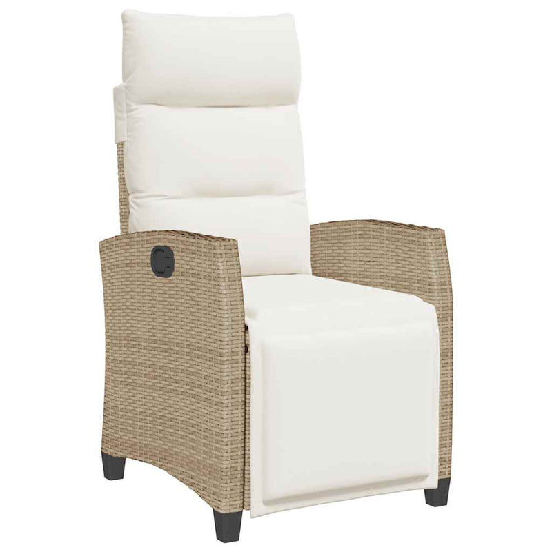 Reclining Garden Chair with Side Table Beige Poly Rattan