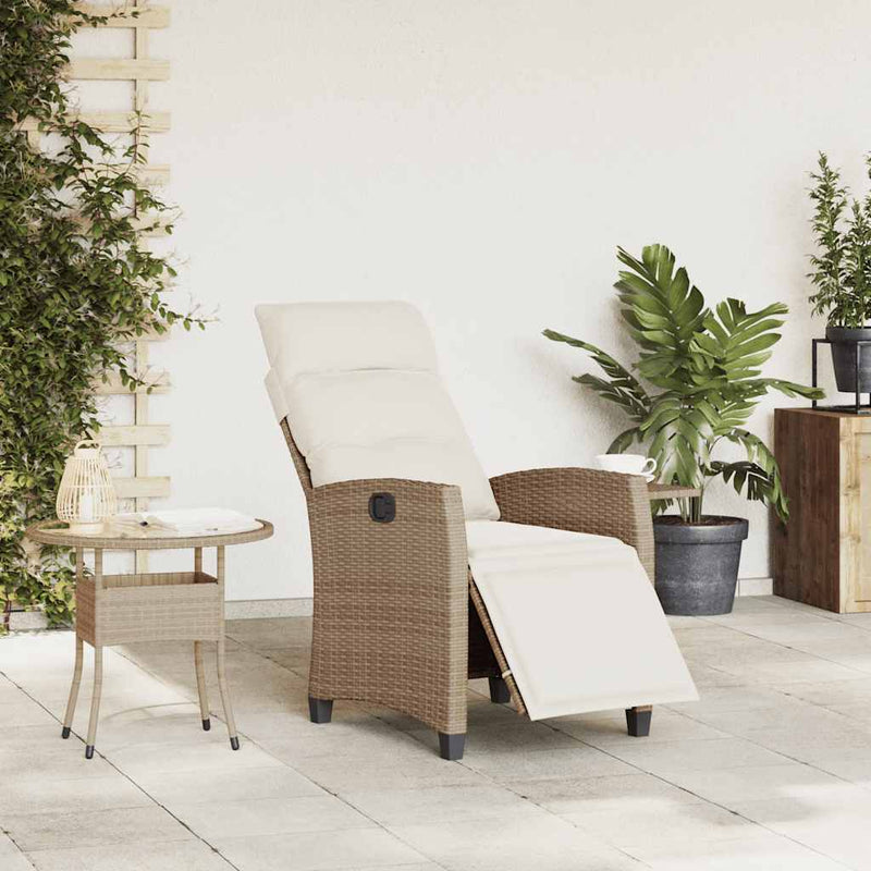 Reclining Garden Chair with Side Table Beige Poly Rattan