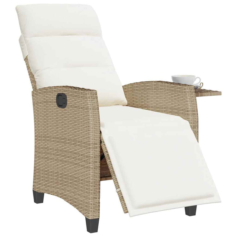 Reclining Garden Chair with Side Table Beige Poly Rattan