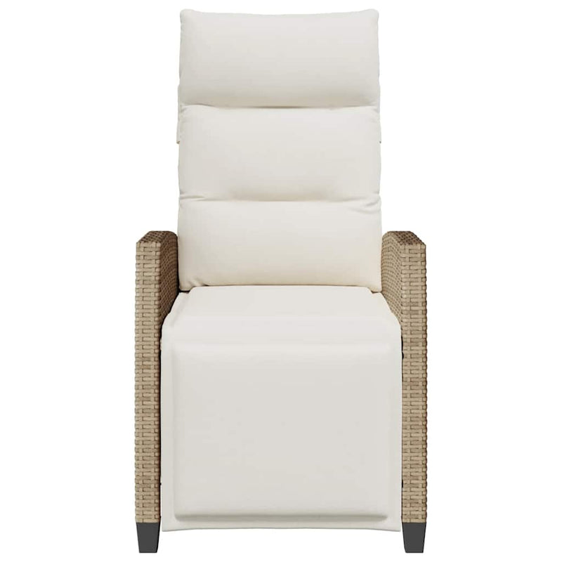 Reclining Garden Chair with Side Table Beige Poly Rattan