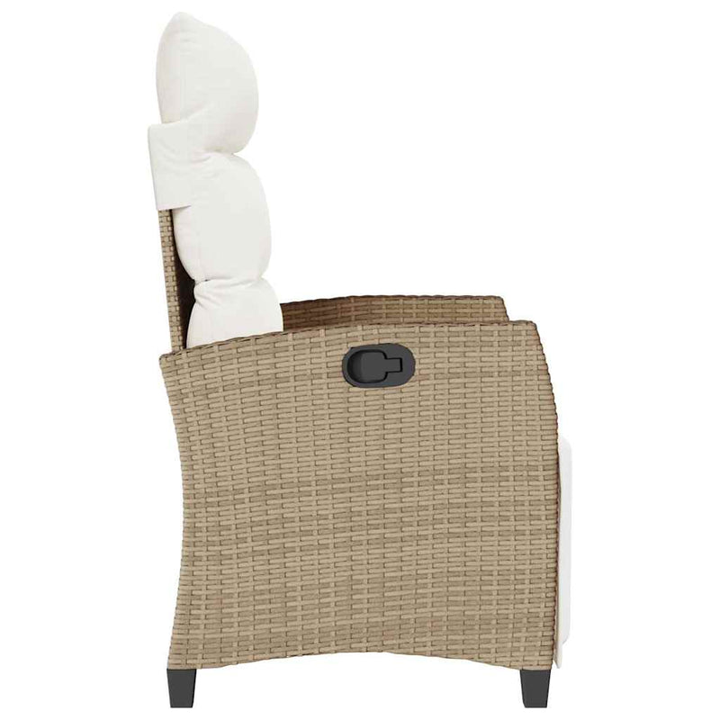 Reclining Garden Chair with Side Table Beige Poly Rattan