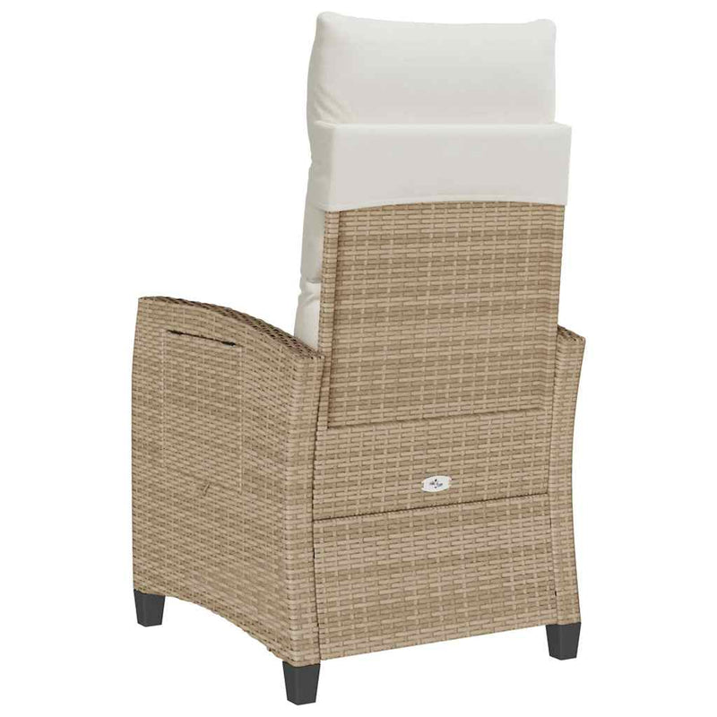 Reclining Garden Chair with Side Table Beige Poly Rattan