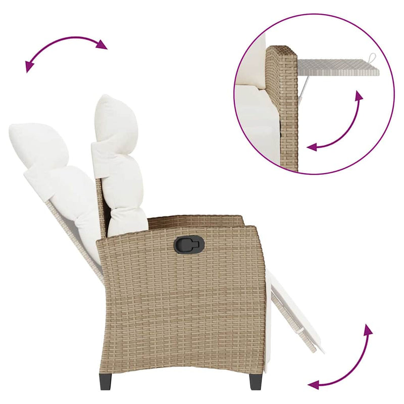 Reclining Garden Chair with Side Table Beige Poly Rattan