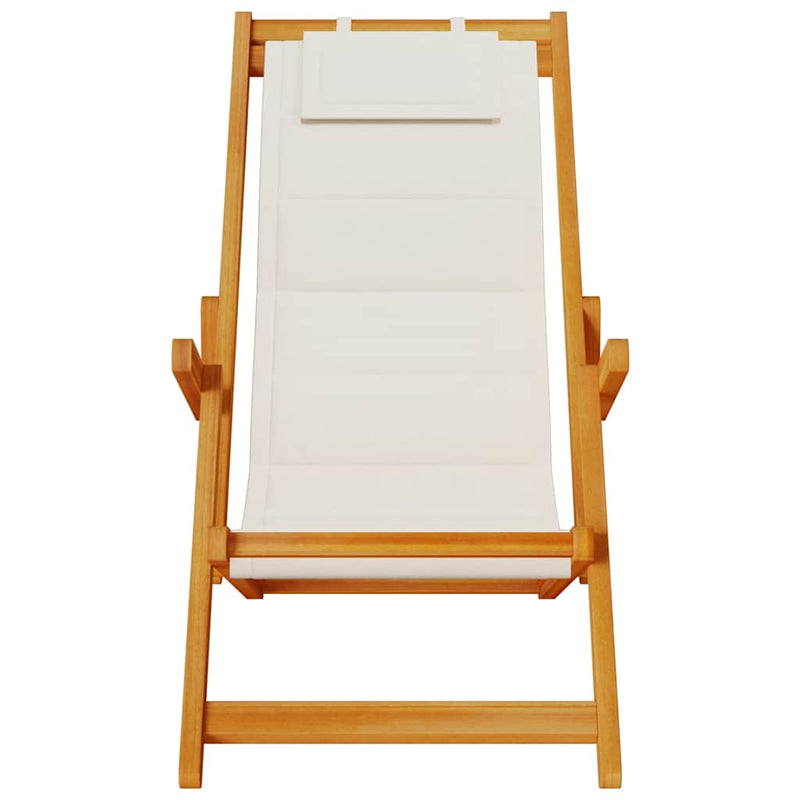 vidaXL Folding Beach Chair with Armrests Light Grey Acacia Wood & Textilene