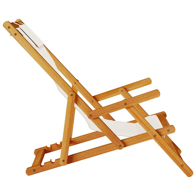 vidaXL Folding Beach Chair with Armrests Light Grey Acacia Wood & Textilene