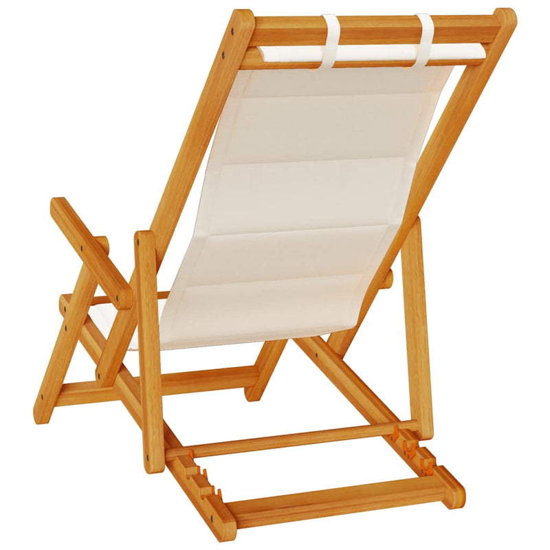 vidaXL Folding Beach Chair with Armrests Light Grey Acacia Wood & Textilene