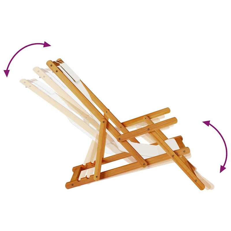 vidaXL Folding Beach Chair with Armrests Light Grey Acacia Wood & Textilene