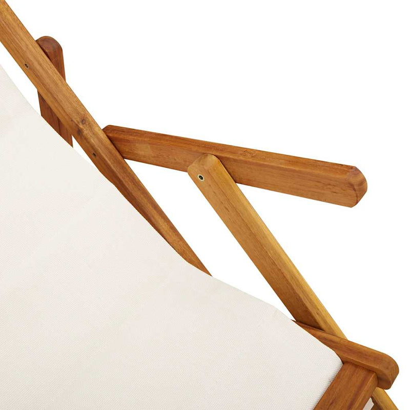 vidaXL Folding Beach Chair with Armrests Light Grey Acacia Wood & Textilene
