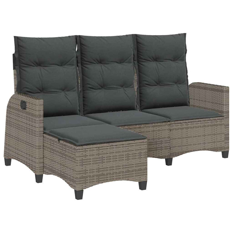 Reclining Garden Sofa with Cushions L-shaped Grey Poly Rattan