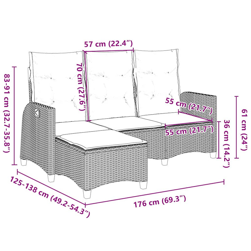vidaXL Reclining Garden Sofa with Cushions L-shaped Grey Poly Rattan