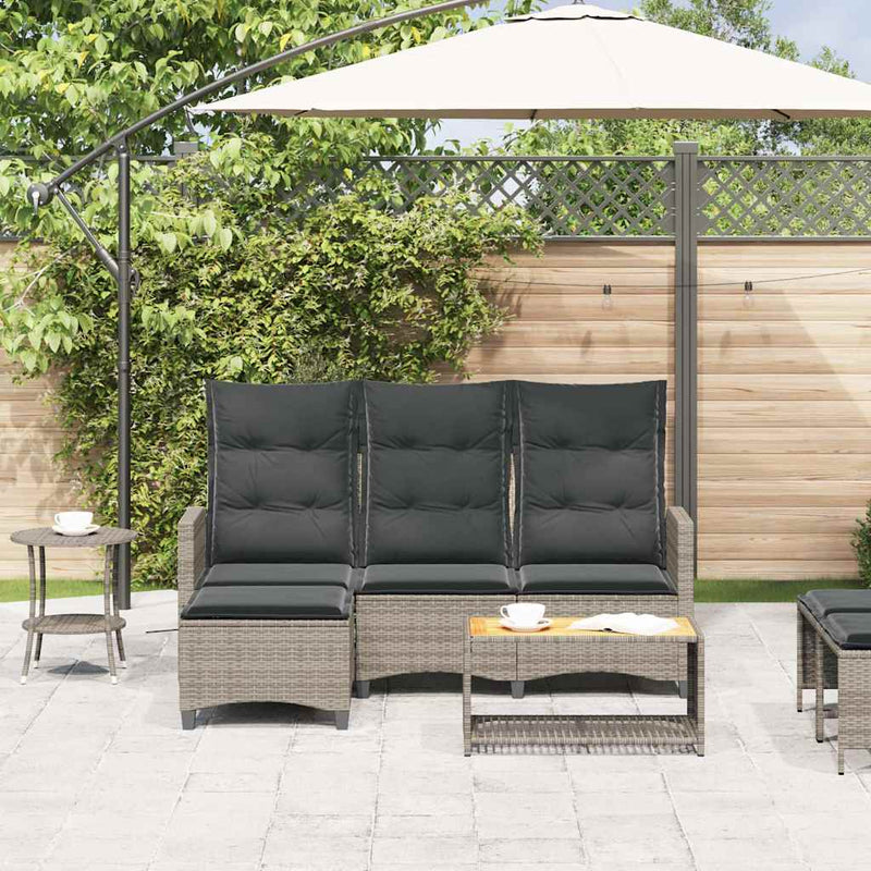 Reclining Garden Sofa with Cushions L-shaped Grey Poly Rattan