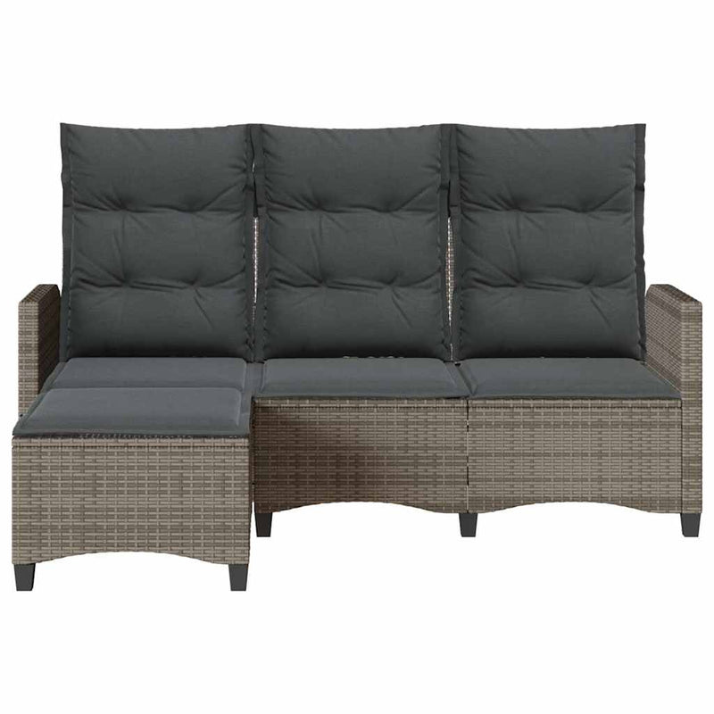 Reclining Garden Sofa with Cushions L-shaped Grey Poly Rattan