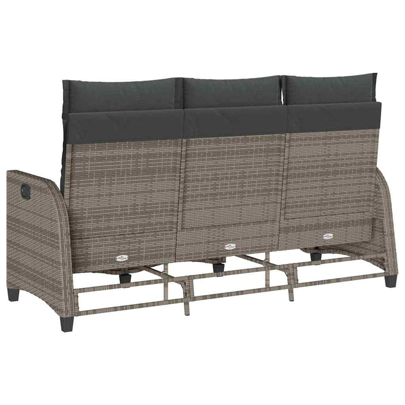 Reclining Garden Sofa with Cushions L-shaped Grey Poly Rattan