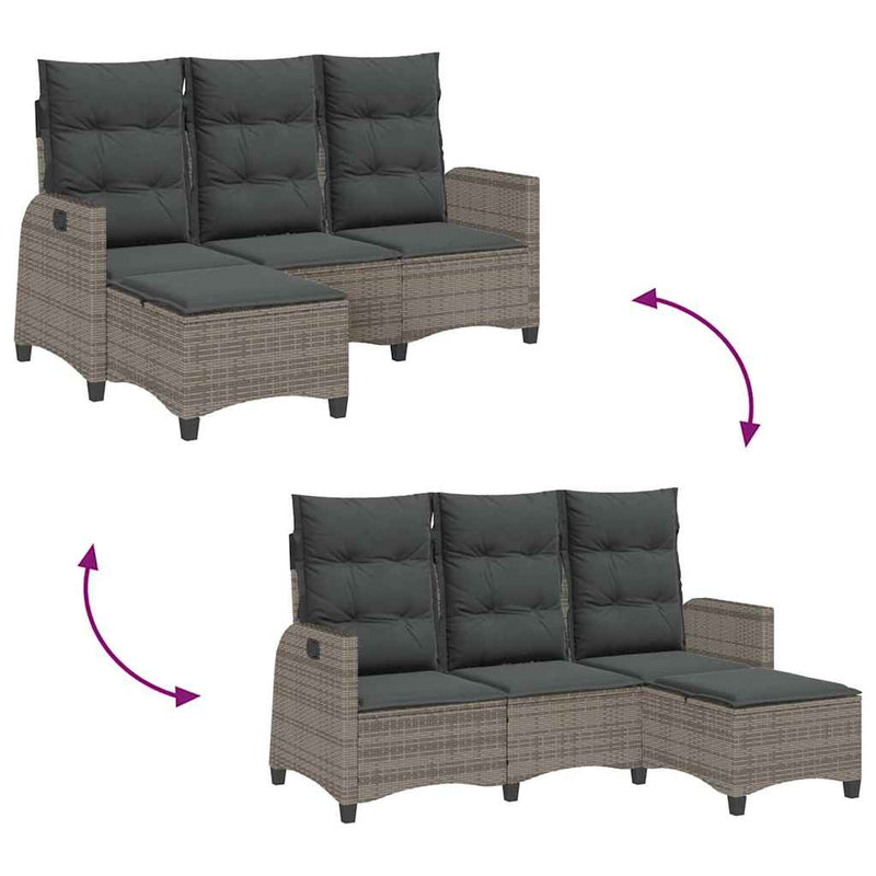 vidaXL Reclining Garden Sofa with Cushions L-shaped Grey Poly Rattan