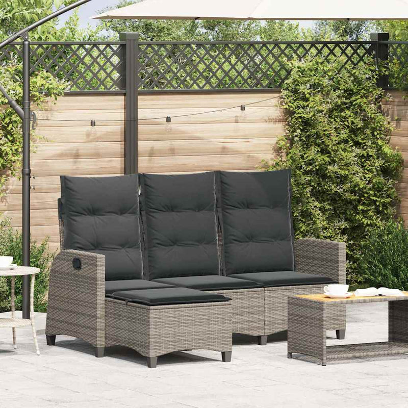 Reclining Garden Sofa with Cushions L-shaped Grey Poly Rattan