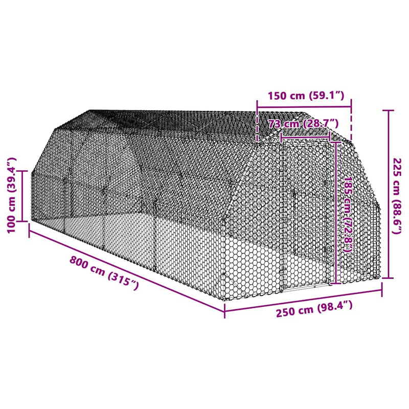 vidaXL Chicken Run 2.5x8x2.25 m Galvanised Steel
