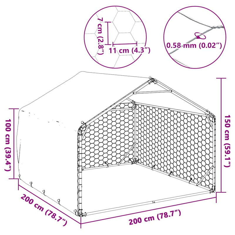 vidaXL Outdoor Dog Kennel with Cover 2x2x1.5 m Galvanised Steel