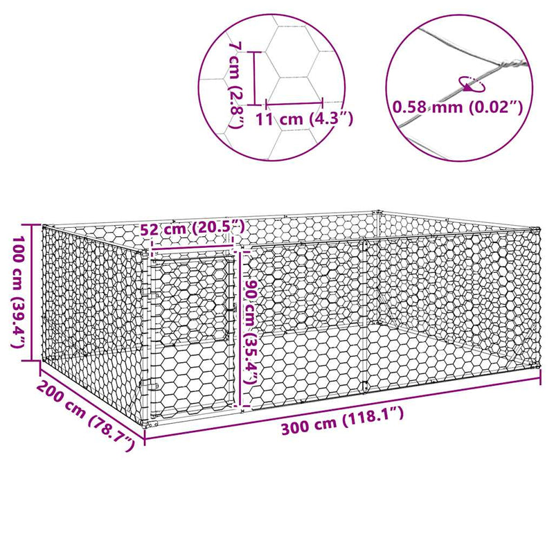 vidaXL Outdoor Dog Kennel with Door 3x2x1 m Galvanised Steel