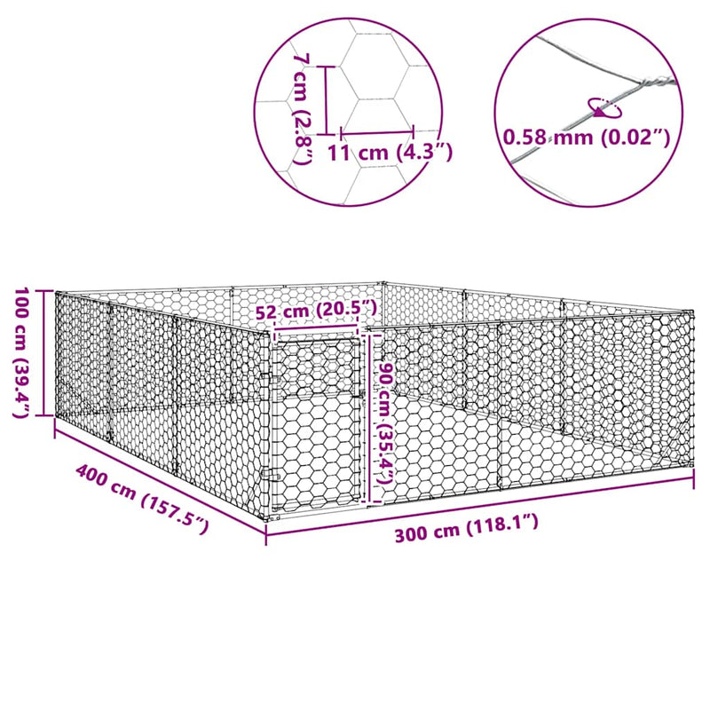 vidaXL Outdoor Dog Kennel with Door 3x4x1 m Galvanised Steel