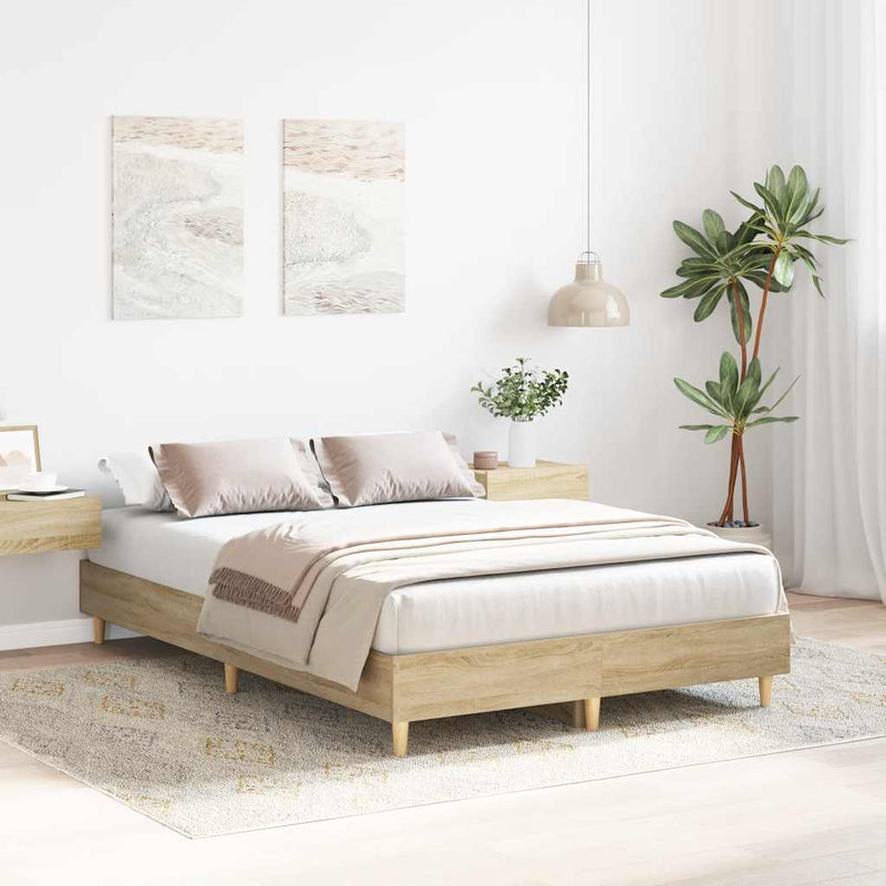 vidaXL Bed Frame No Mattress Sonoma Oak 135x190 cm Engineered Wood