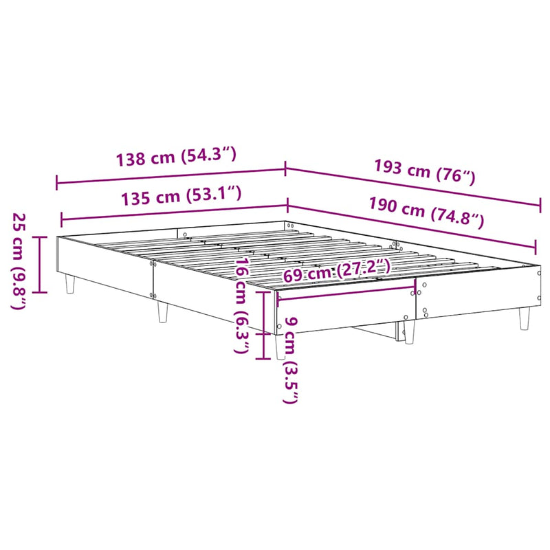 vidaXL Bed Frame No Mattress Sonoma Oak 135x190 cm Engineered Wood