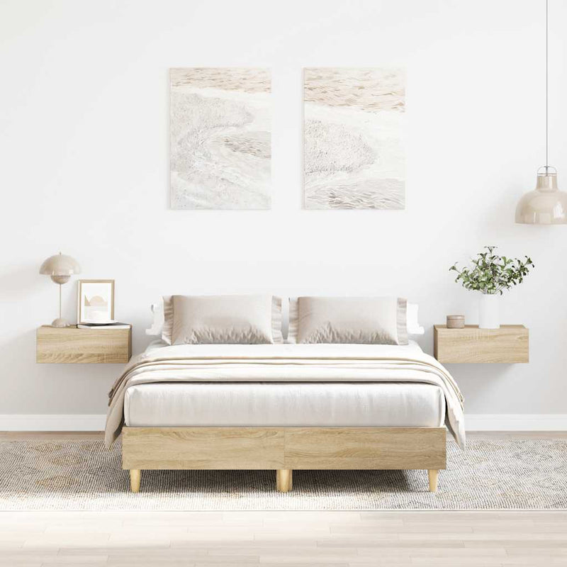 vidaXL Bed Frame No Mattress Sonoma Oak 135x190 cm Engineered Wood