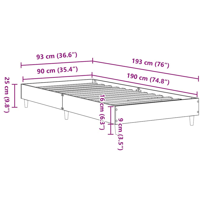 vidaXL Bed Frame No Mattress Sonoma Oak 90x190 cm Engineered Wood