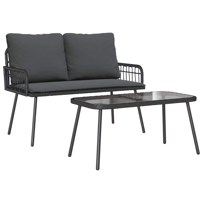 vidaXL Garden Dining Set with Cushion 2 pcs Black Poly Rattan