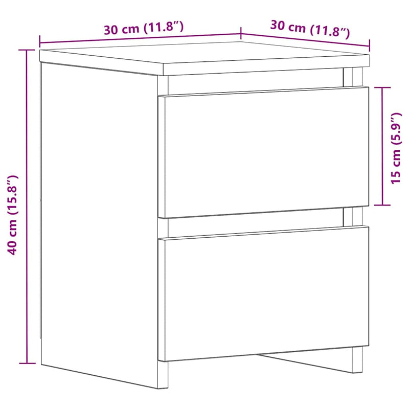 vidaXL Bedside Cabinet 2 pcs Black oak 30 x 30 x 40 cm Engineered wood