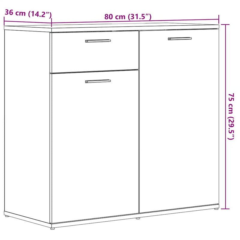 Sideboard Black Oak 80x36x75 cm Engineered Wood