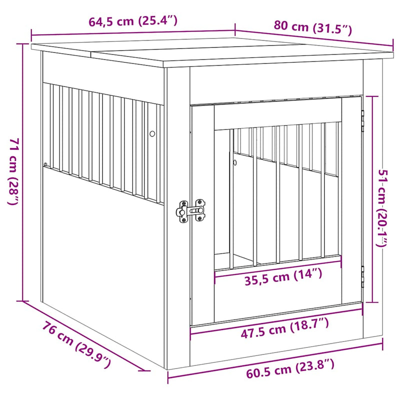 Dog Crate Furniture Black Oak 64.5x80x71 cm Engineered Wood