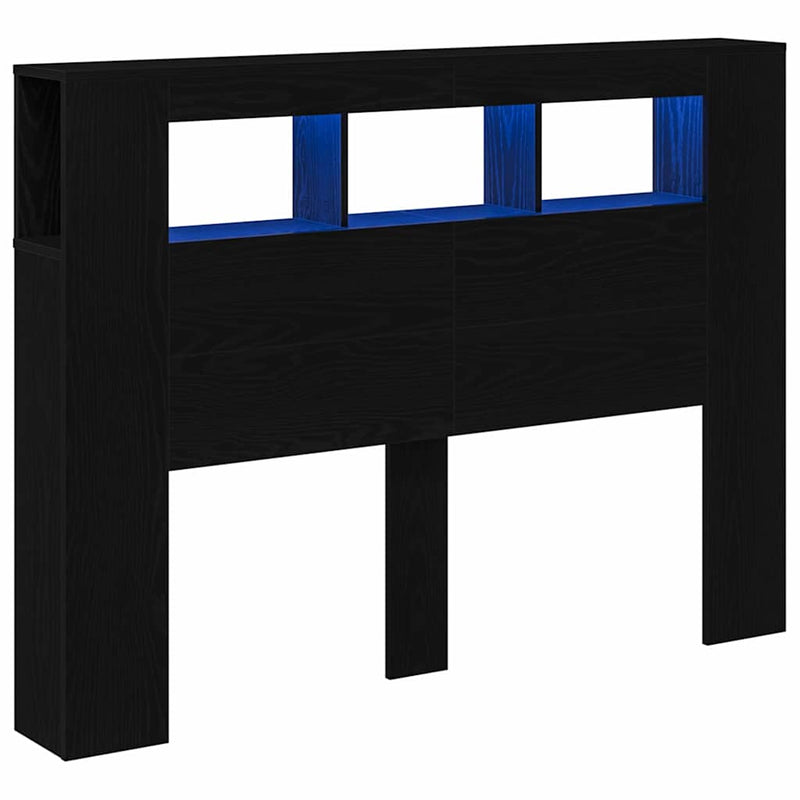 vidaXL LED Headboard Black oak 140 x 18.5 x 103.5 cm Engineered wood