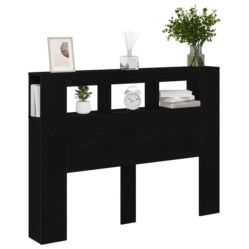 vidaXL LED Headboard Black oak 140 x 18.5 x 103.5 cm Engineered wood