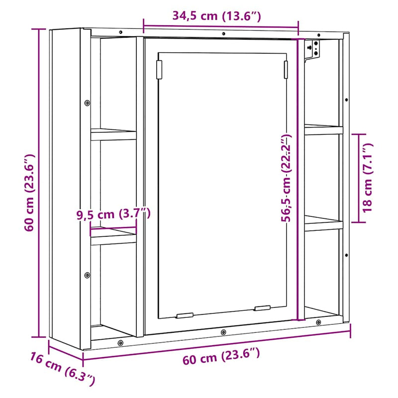 vidaXL Bathroom Mirror Cabinet Black Oak 60x16x60 cm Engineered Wood