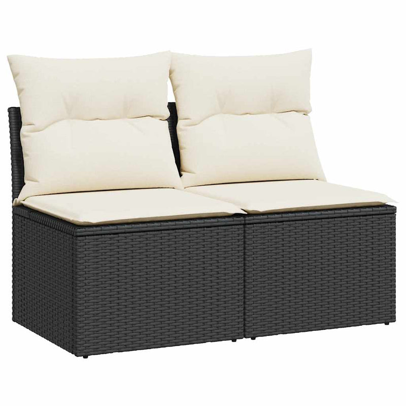vidaXL 2 Piece Garden Sofa Set with Cushions Black Poly Rattan Acacia