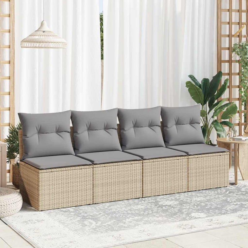 4 Piece Garden Sofa Set with Cushions Beige Poly Rattan Acacia