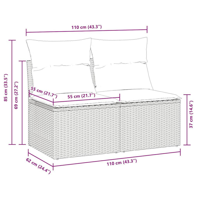 vidaXL 2 Piece Garden Sofa Set with Cushions Grey Poly Rattan Acacia